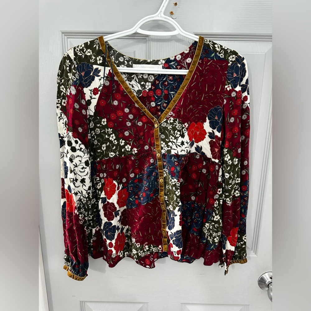 Zara Multicolor Floral Button-Up Blouse